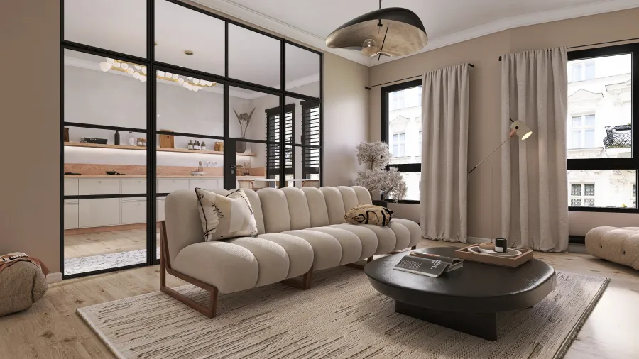 Scandinavian Beige Living Room 3d design renderings