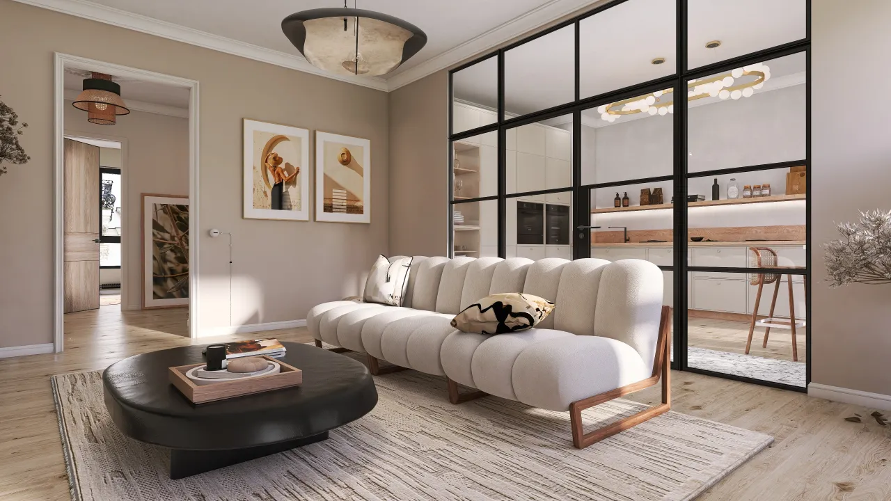 Scandinavian Beige LivingRoom 3d design renderings