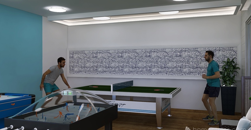 Costal Blue Living and Dining Room 3d design renderings