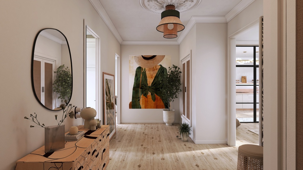 Scandinavian Beige Hallway 3d design renderings