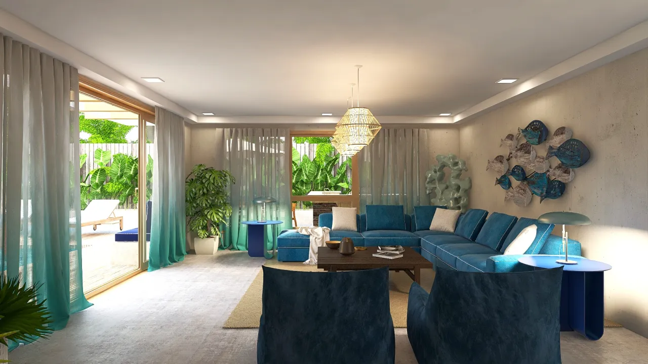 Costal Blue LivingDiningRoom 3d design renderings