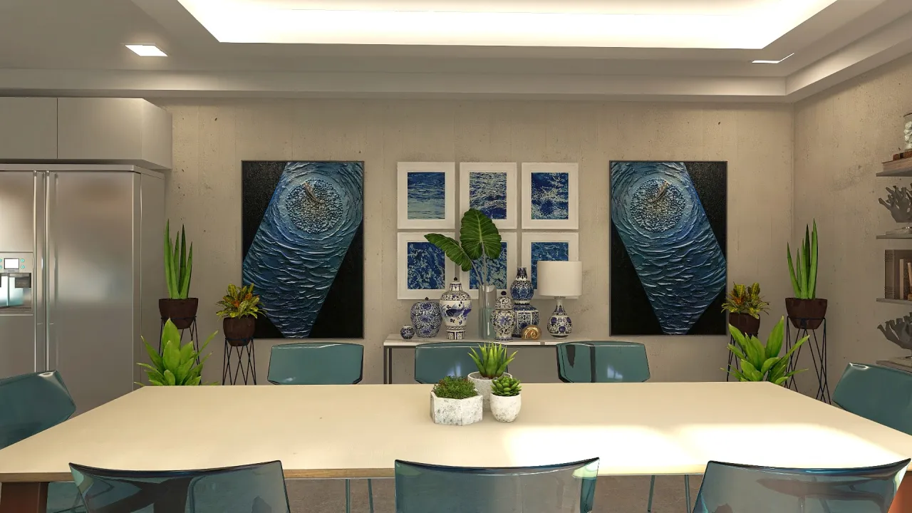 Costal Blue LivingDiningRoom 3d design renderings