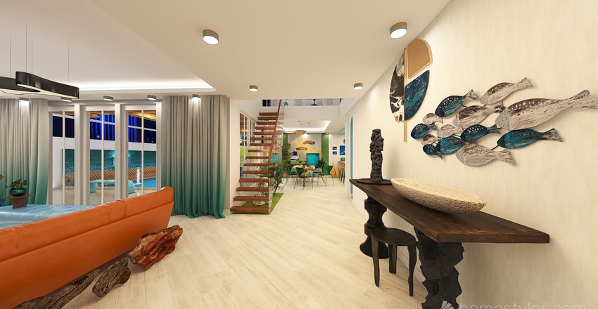 LIVING - DINING - KITCHEN 3d design renderings