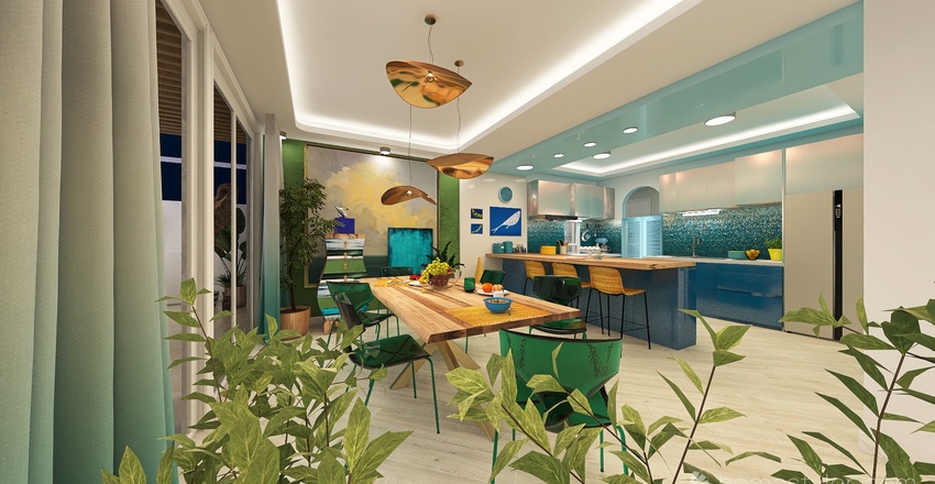 LIVING - DINING - KITCHEN 3d design renderings