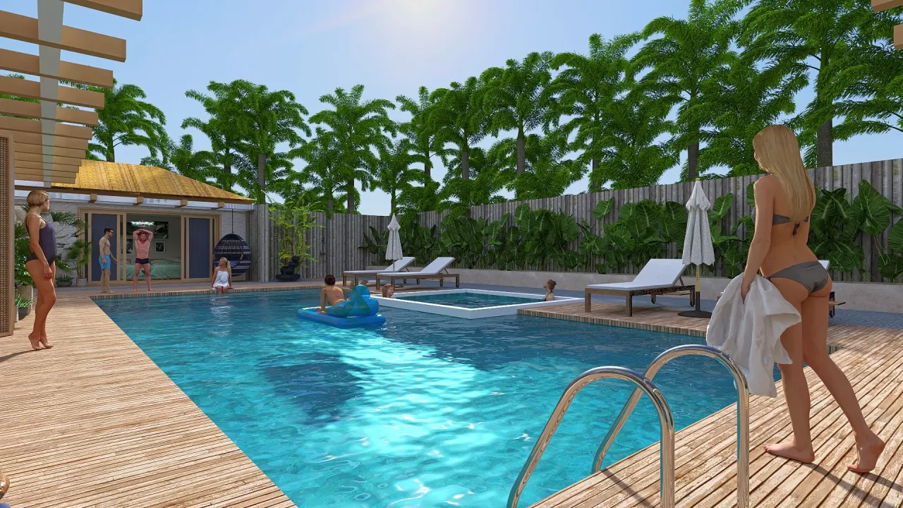 Costal Blue Courtyard 3d design renderings