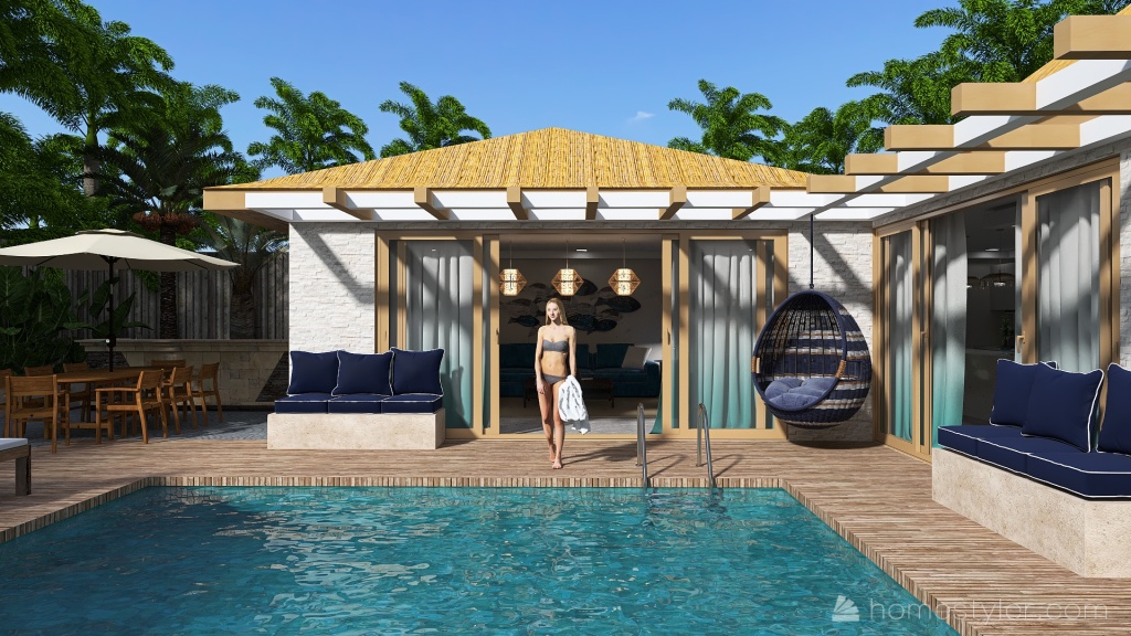 Costal Blue Courtyard 3d design renderings