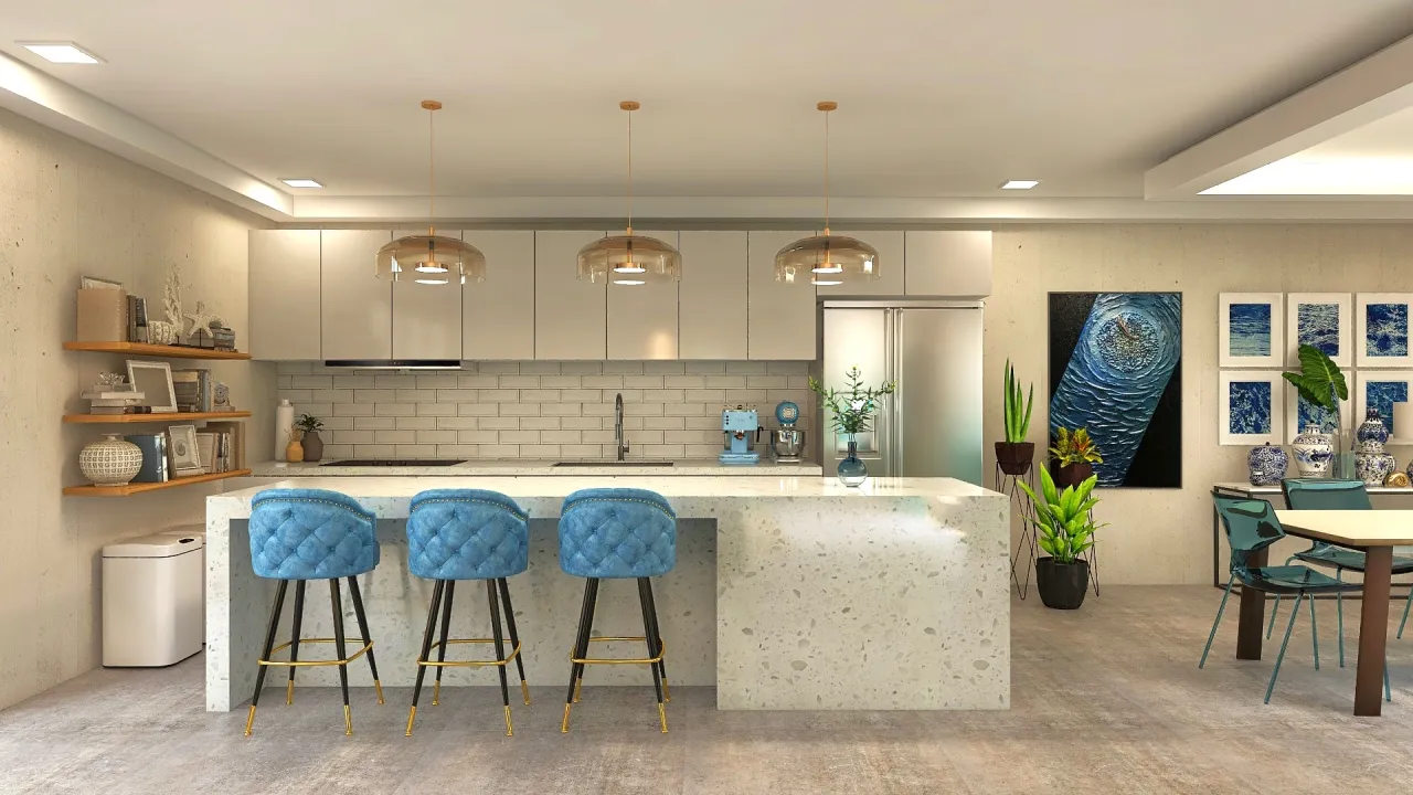 Costal Blue LivingDiningRoom 3d design renderings