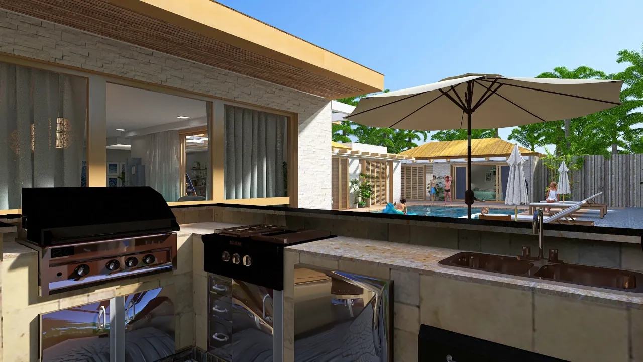 Costal Blue Courtyard 3d design renderings