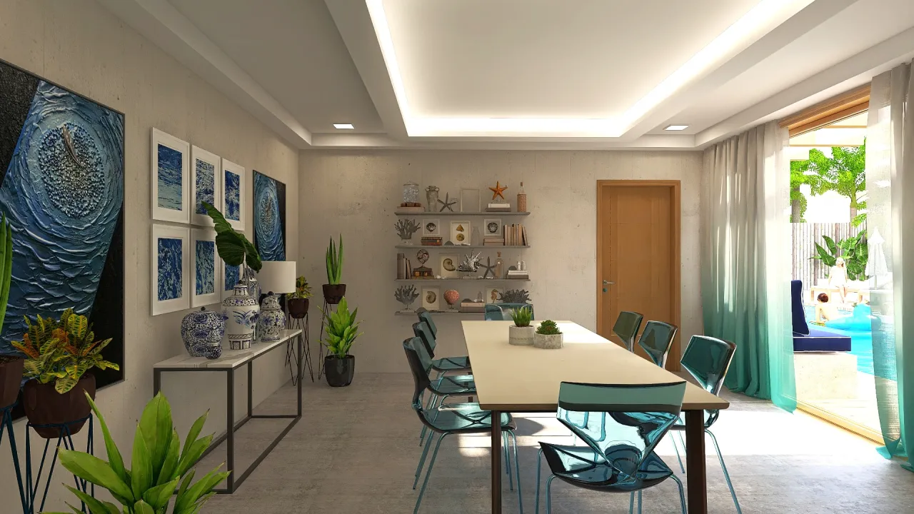 Costal Blue LivingDiningRoom 3d design renderings