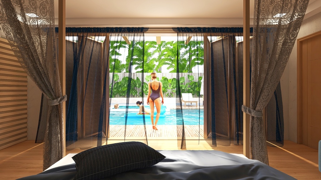 Costal Blue Master Bedroom 3d design renderings