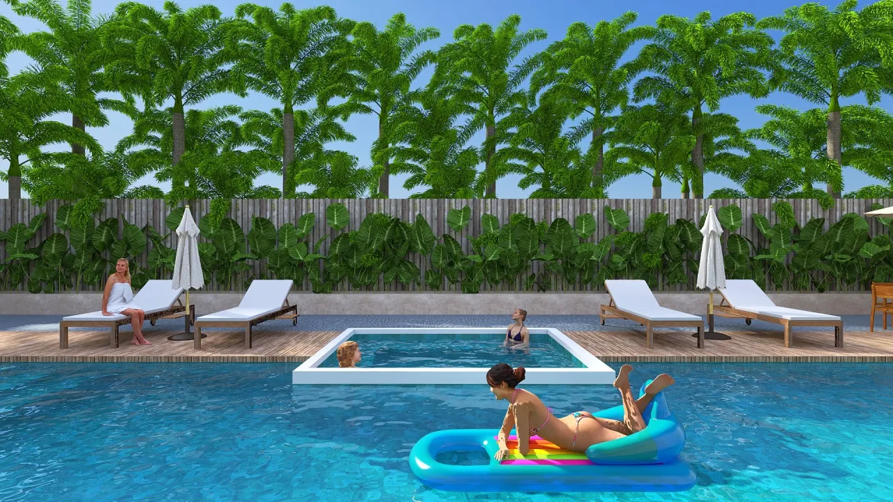 Costal Blue Courtyard 3d design renderings