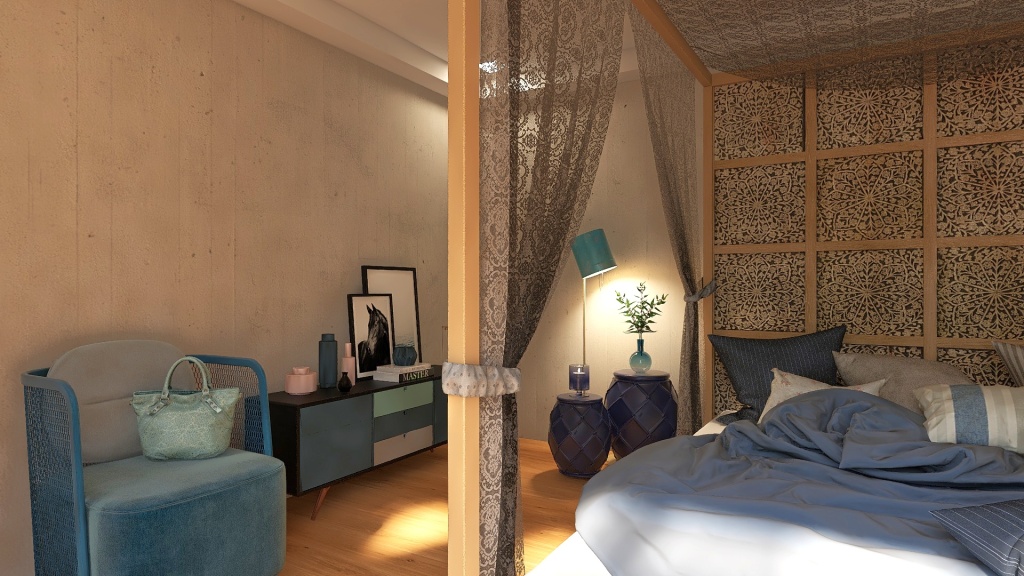 Costal Blue Master Bedroom 3d design renderings