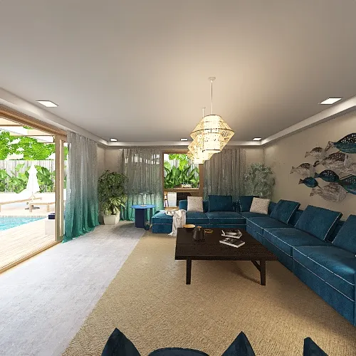 Costal Blue LivingDiningRoom 3d design renderings