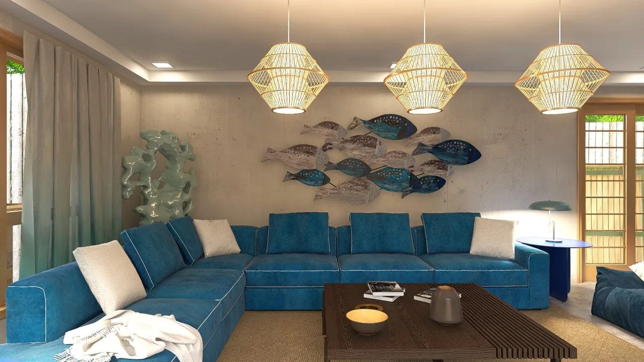 Costal Blue LivingDiningRoom 3d design renderings