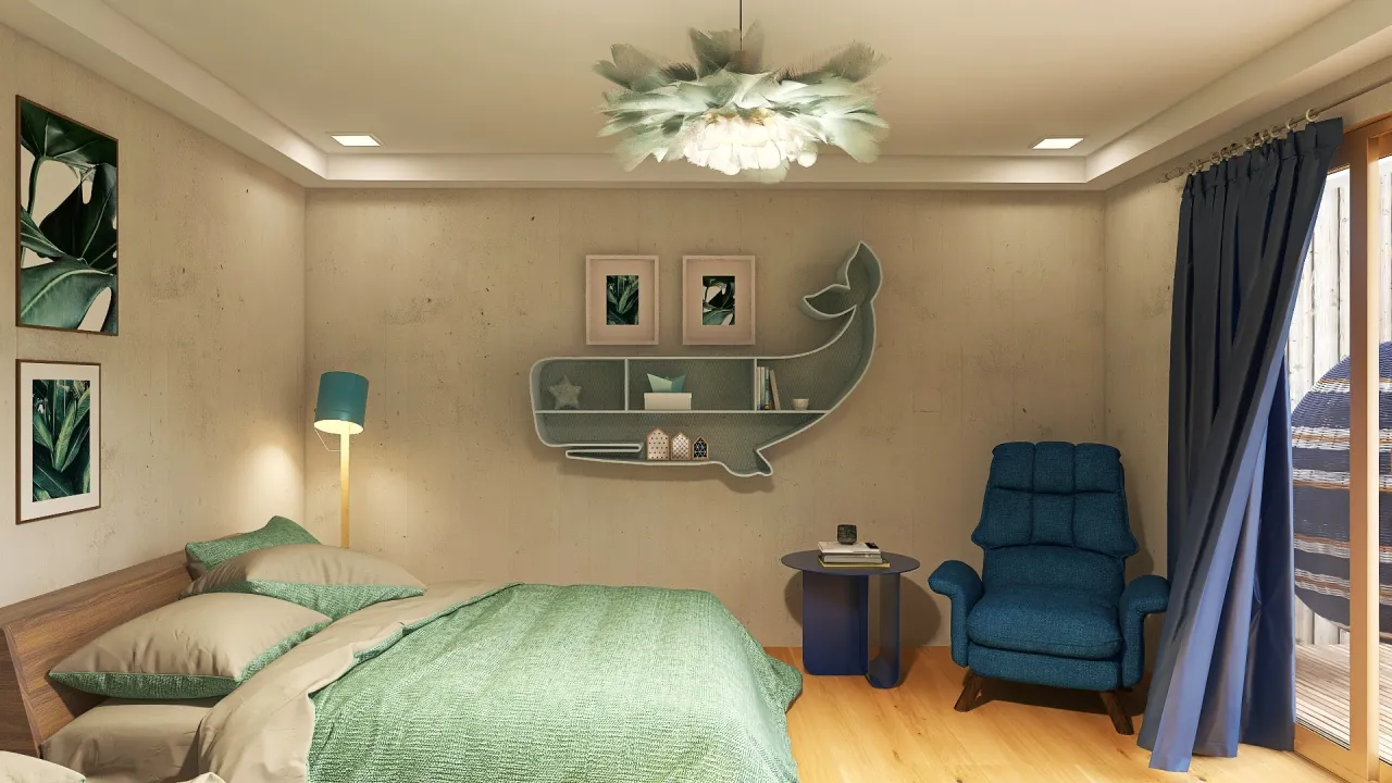 Costal Blue Bedroom 3d design renderings