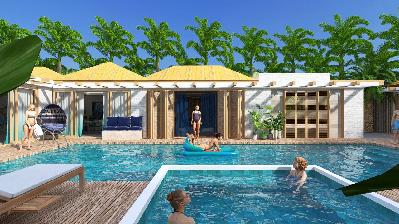 Costal Blue Courtyard 3d design renderings