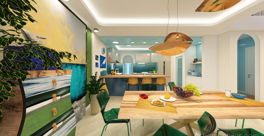 LIVING - DINING - KITCHEN 3d design renderings