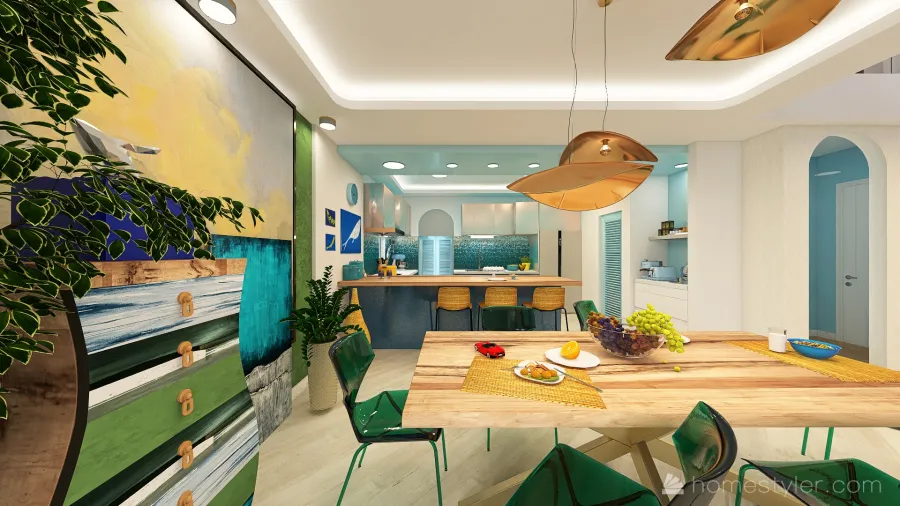 LIVING - DINING - KITCHEN 3d design renderings