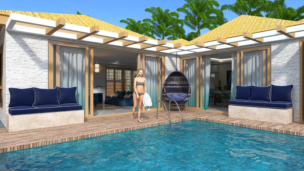 Costal Blue Courtyard 3d design renderings