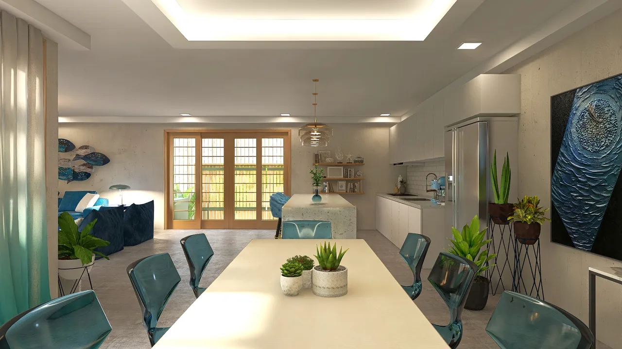 Costal Blue LivingDiningRoom 3d design renderings