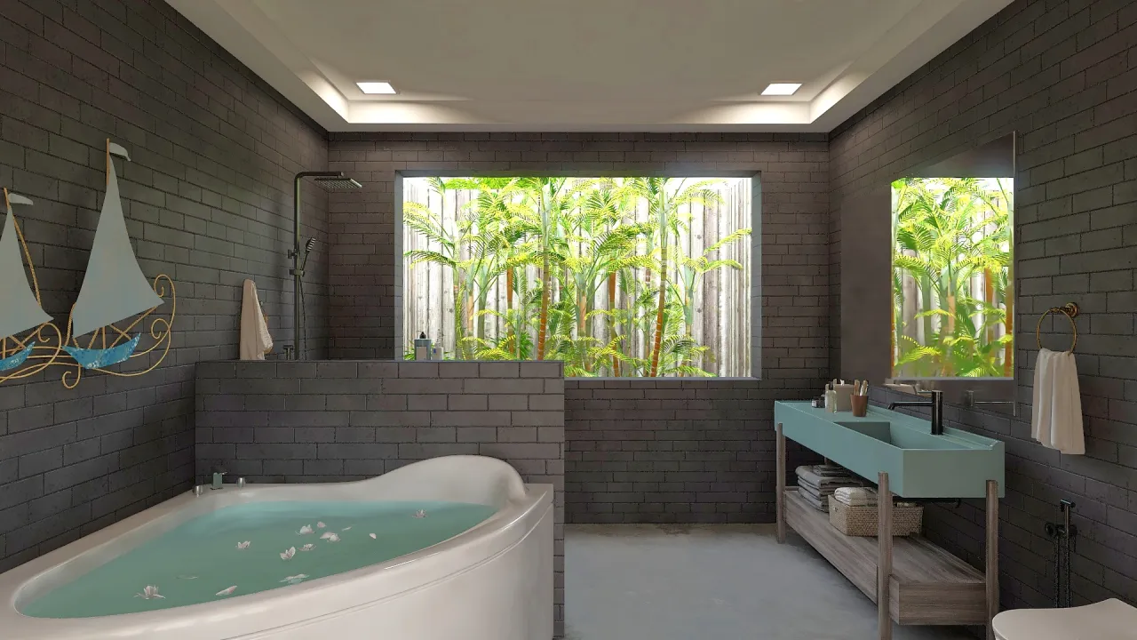 Costal Blue SecondBathroom 3d design renderings