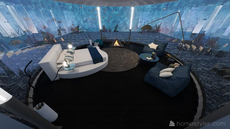 Underwater Hotel room 3d design renderings