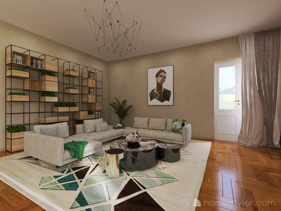 Living room, Dining room and Reading space 3d design renderings