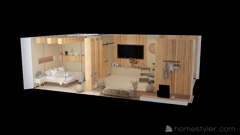 #EmptyRoomContest- útulná ložnice s obývákem a koupelnou. 3d design picture 102.6