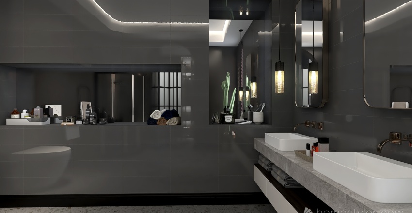 Black Grey Bathroom 3d design renderings