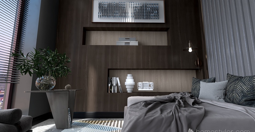Black Grey Living and Dining Room 3d design renderings