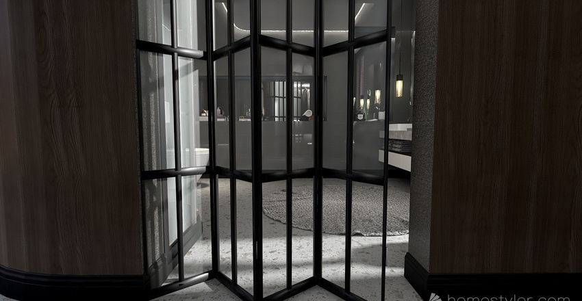 Black Grey Living and Dining Room 3d design renderings