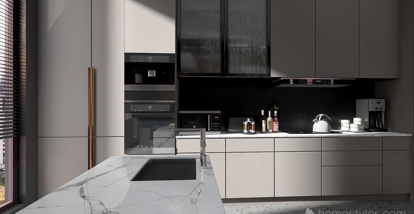 Black Grey Living and Dining Room 3d design renderings