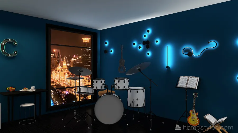 Musician's Studio Apartment #Black #White 3d design renderings