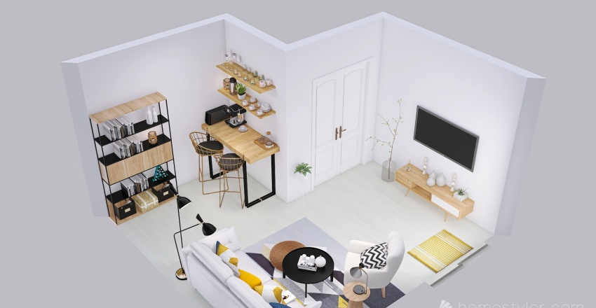 Salón estilo Nórdico 3d design renderings