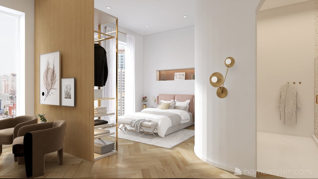 Scandinavian Beige Living and Kitchen 3d design renderings