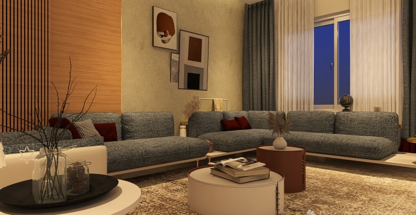 Modern  bohimian livingroom 3d design renderings