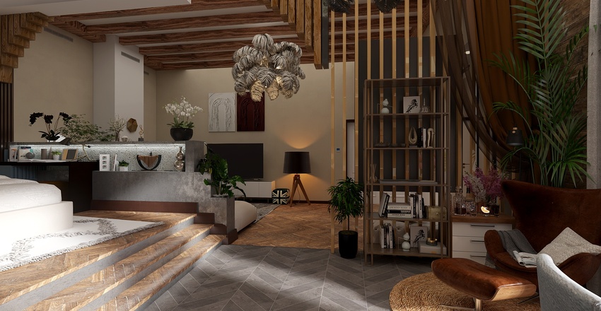 #EmptyRoomContest-Demo Room / A combination of styles - wood Art-Deco 3d design renderings