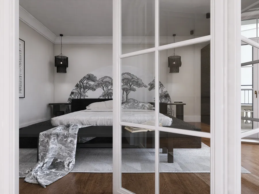 Modern Black White Great Room 3d design renderings