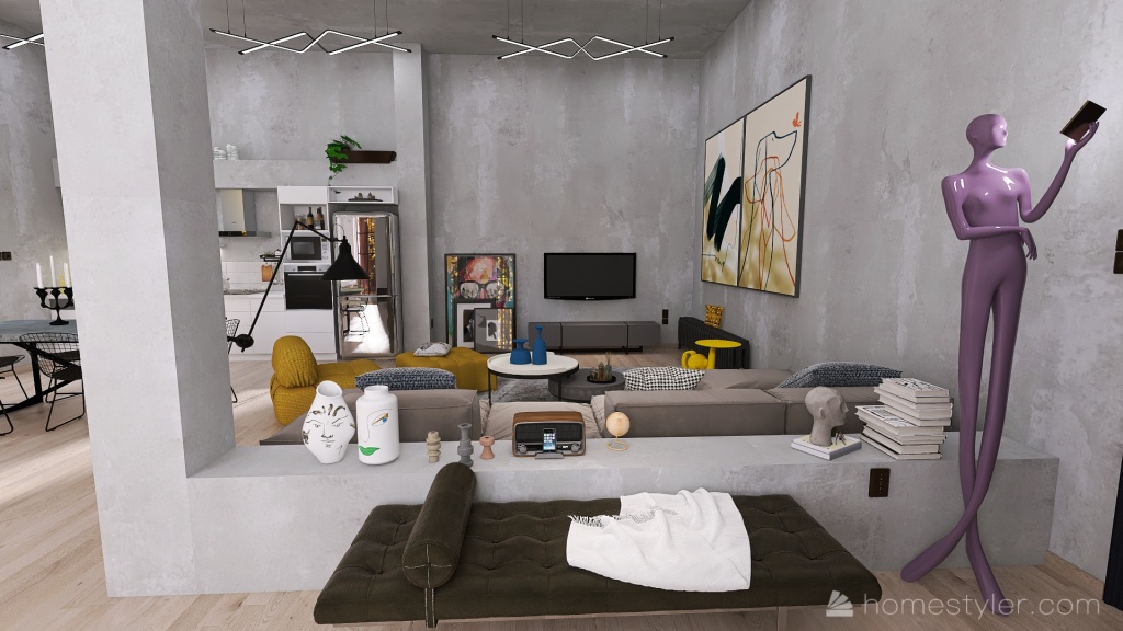 #EmptyRoomContest-Industrial Chic Style 3d design renderings