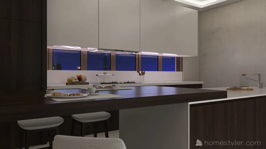 Modern White Beige Kitchen 3d design renderings
