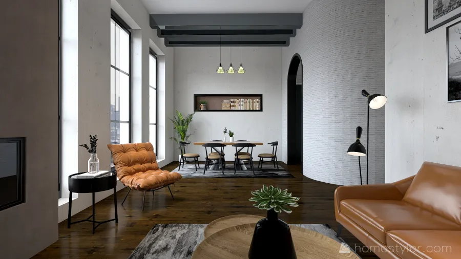 #EmptyRoomContest-Industrial style apartment 3d design renderings