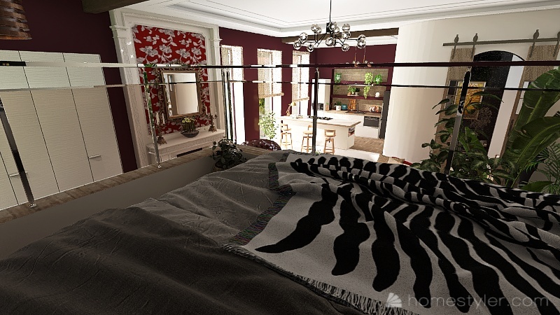Bedroom with  crawlspace storage under 3d design renderings