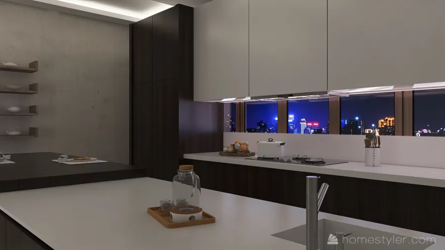 Modern White Beige Kitchen 3d design renderings