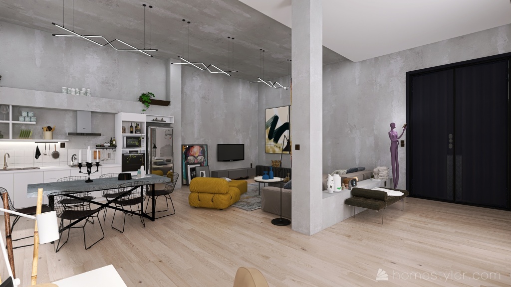 #EmptyRoomContest-Industrial Chic Style 3d design renderings