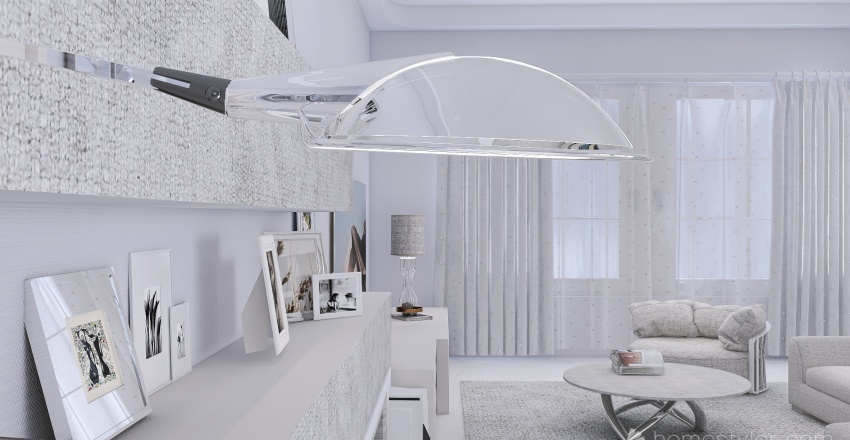 Modern White Living and Dining Room 3d design renderings