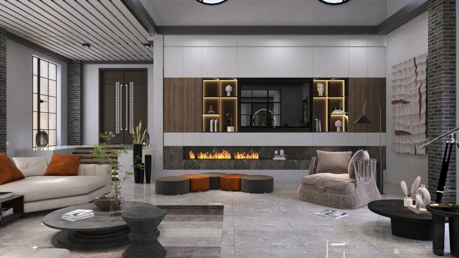 Modern Black Living Room1 3d design renderings