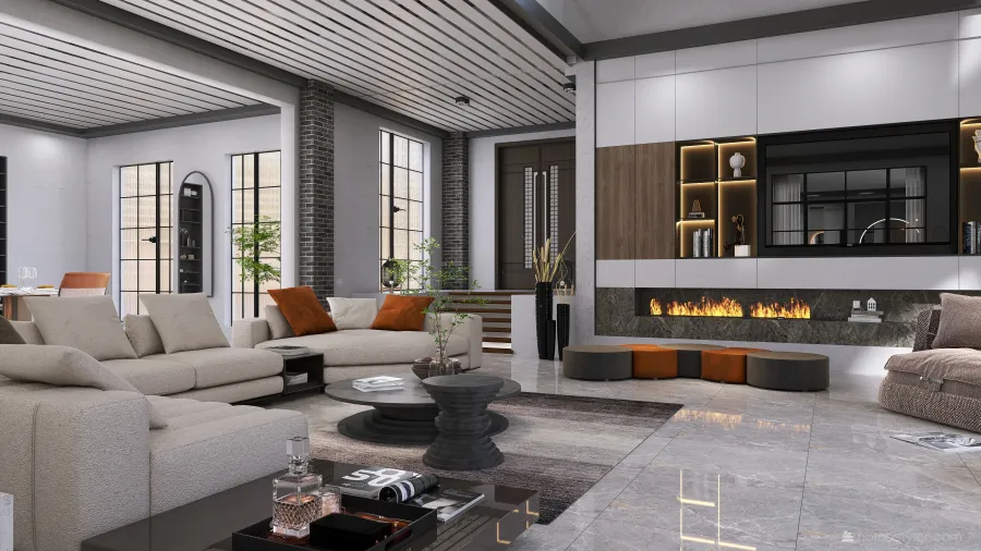 Modern Black Living Room1 3d design renderings