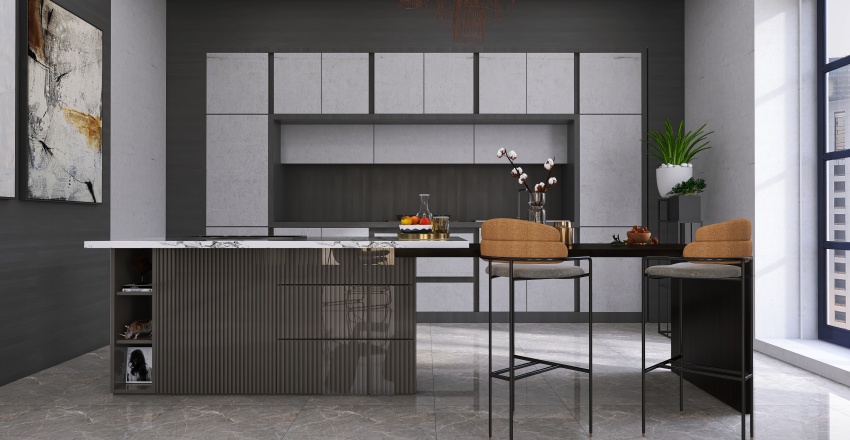 Modern Black Dining Room 3d design renderings