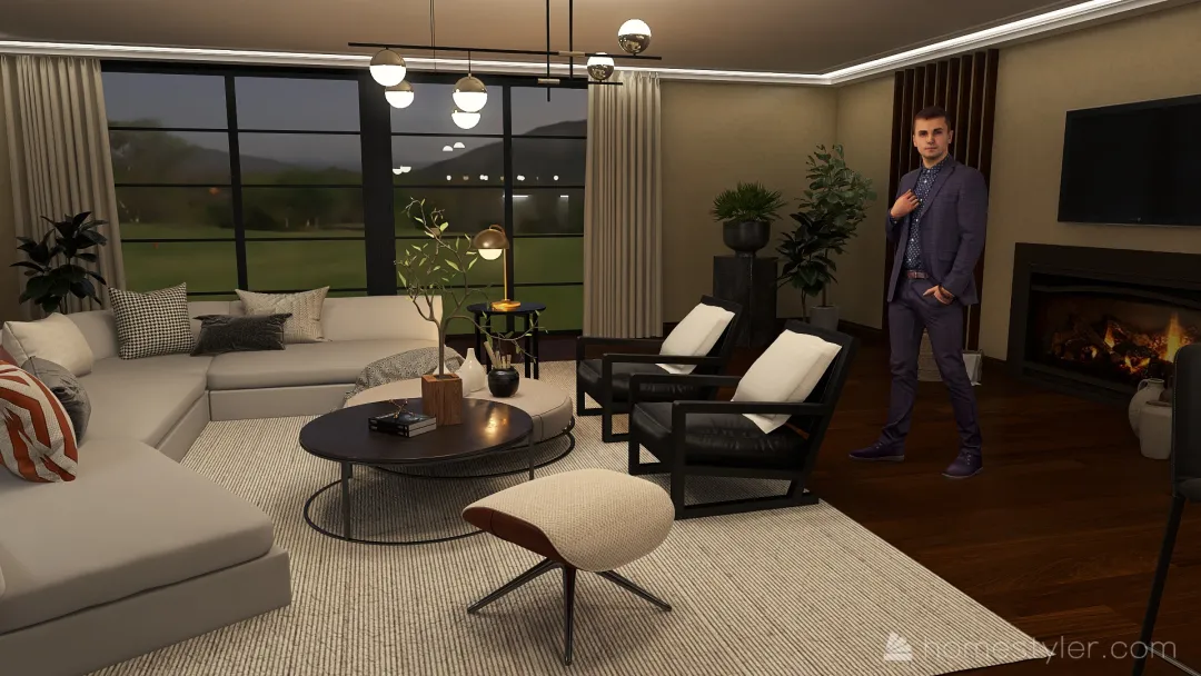 Copy of #Japandi Midcentury Modern Living Room 3d design renderings