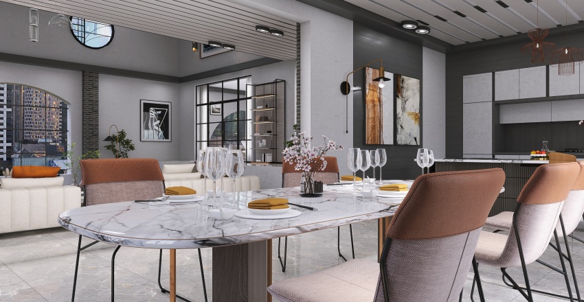 Modern Black Dining Room 3d design renderings